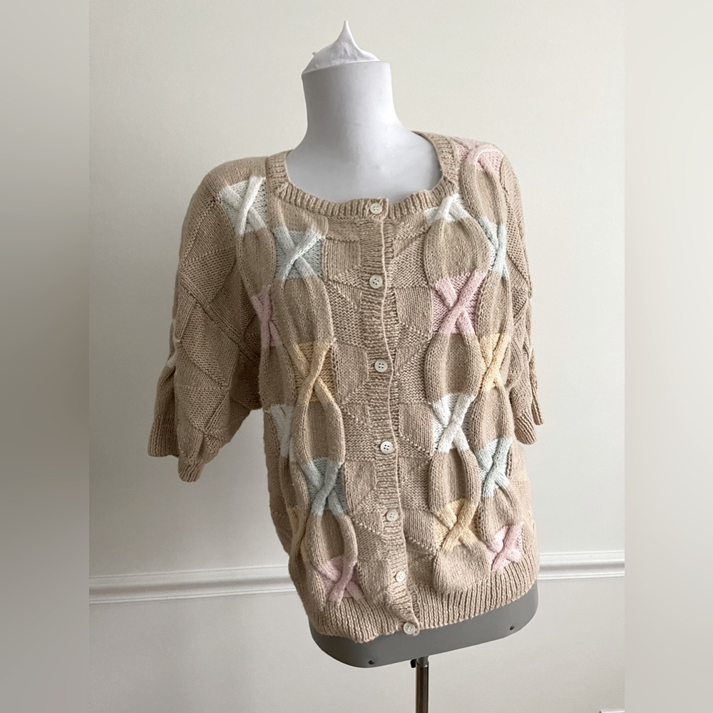 Jayson Younger Vintage Cable Knit Cardigan Coastal Grandma Pastel Sweater